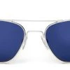 FlightSunglasses Randolph Aviator Sunglasses- Matte Chrome, Atlantic Blue Lens Pilot & Driver