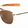 FlightSunglasses Randolph Aviator II Sunglasses- 23K Gold With American Tan Polarized Glass Lenses Pilot & Driver
