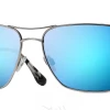 FlightSunglasses Maui Jim Breezeway 773 Sunglasses- Silver With Polarized Blue Hawaii Lens Classic Aviators