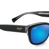 FlightSunglasses Sport Maui Jim Plumeria 768 Sunglasses-Black With Crystal With Polarized Blue Hawaii Lens