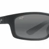 FlightSunglasses Sport Maui Jim Kanaio Coast 766 Sunglasses- Matte Soft Black With White And Blue And Polarized Neutral Grey Lens