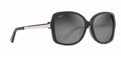 FlightSunglasses Maui Jim Melika 760 Sunglasses- Black Gloss With Silver Temples, Grey Lens
